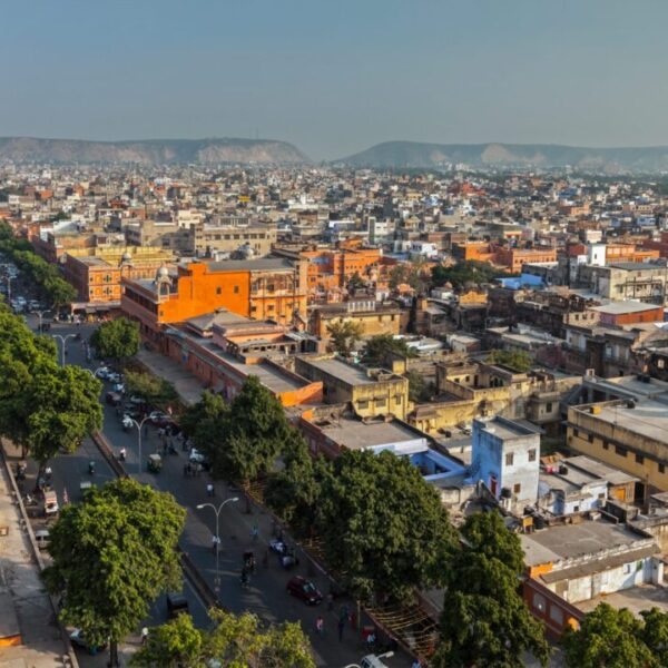 Vista aerea della "Città Rosa" Jaipur, nel Rajasthan, India