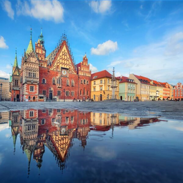 Municipio nel centro di Breslavia (Wroclaw), Polonia